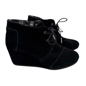 TOMS Womens Kala Desert Wedge Black Suede Lace Up Ankle Booties Size 8.5